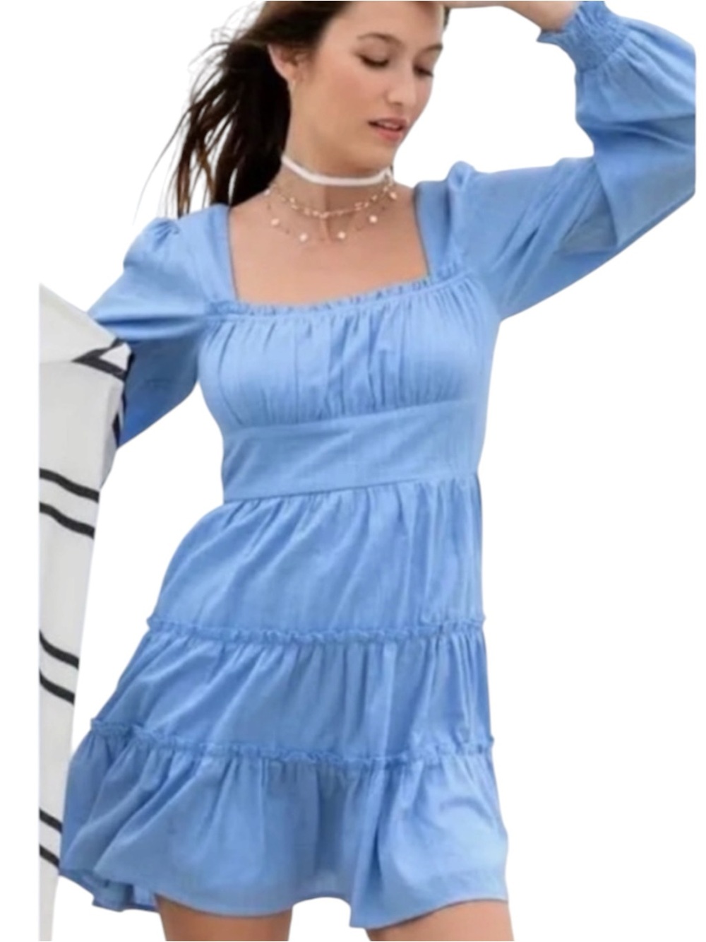 ALTAR’D STATE Blue Smocked Puff Sleeve Mini Dress Cottagecore Large